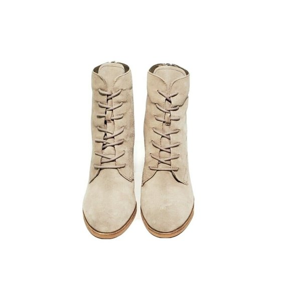 Dolce Vita Booties Heel Zip Lace Up Gray Taupe Suede Womens US 9.5 - Picture 3 of 11